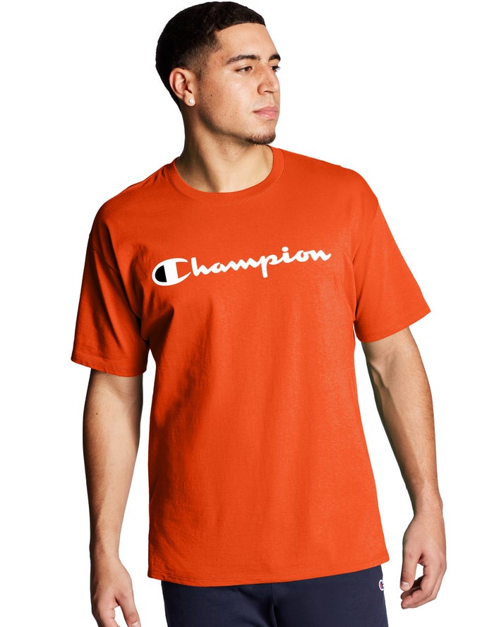 Champion Mens T-Shirt NZ - Classic Jersey Script Logo Orange ( 1627-PIDFN )